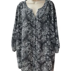 Catherines Black and White Patterned Blouse 2X 22/24W